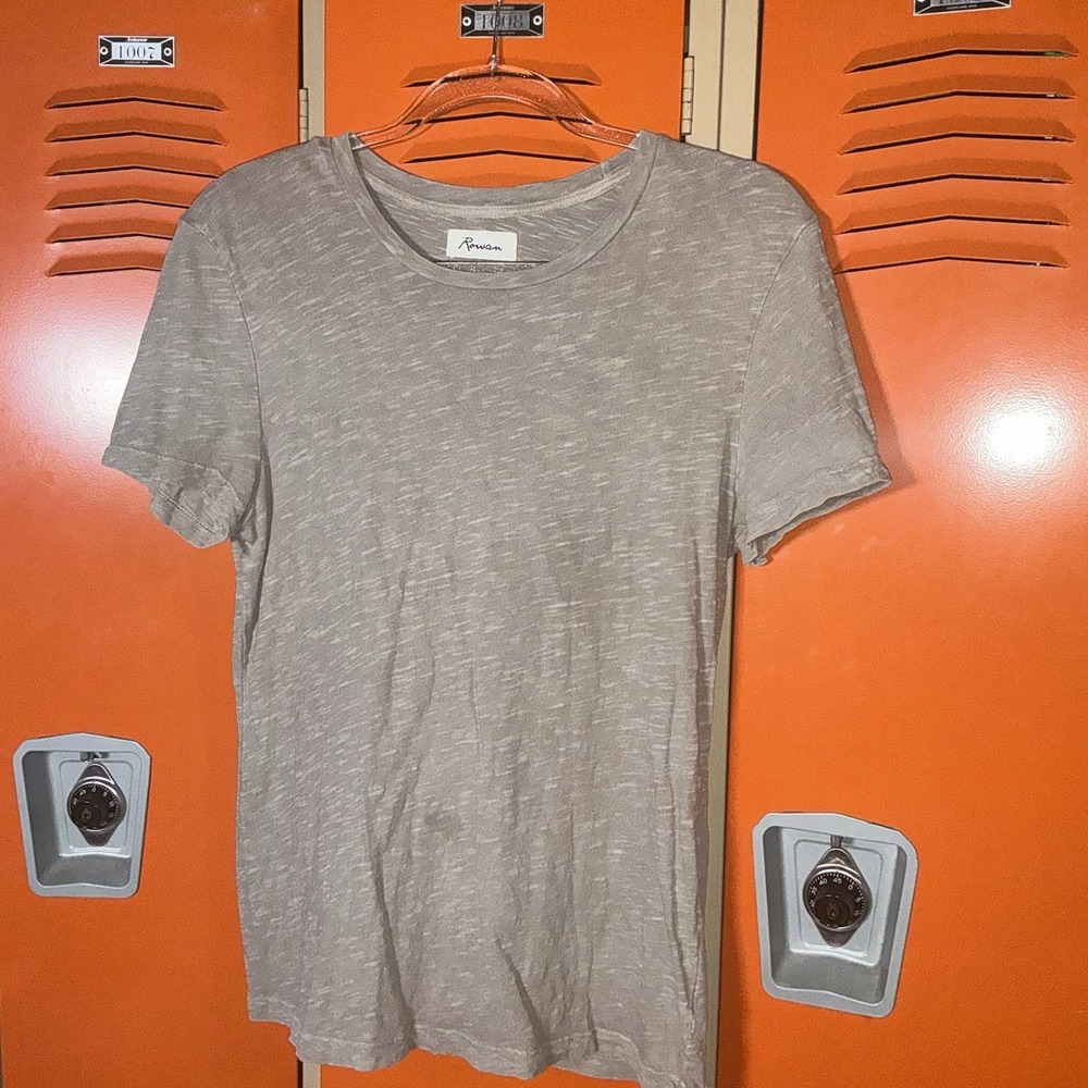 Rowan Women's Solid Beige Gray Cotton Knit Crewneck Short Sleeve T-Shirt Medium